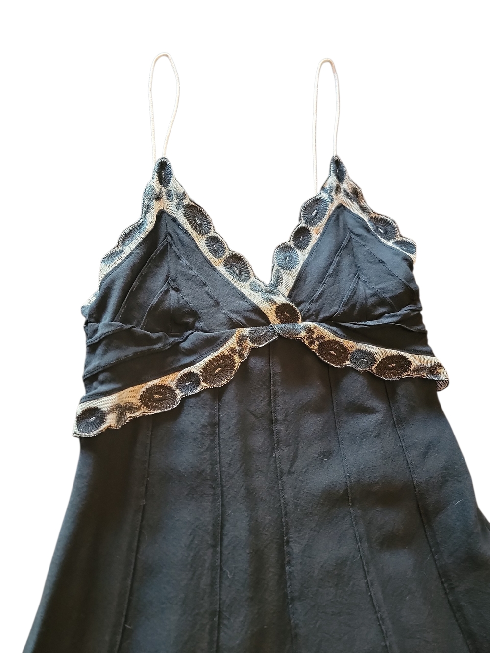 Catherine Malandrino Black Silk Slip Dress Lace Trim Boho Y2K Designer Midi XS - Picture 3 of 8